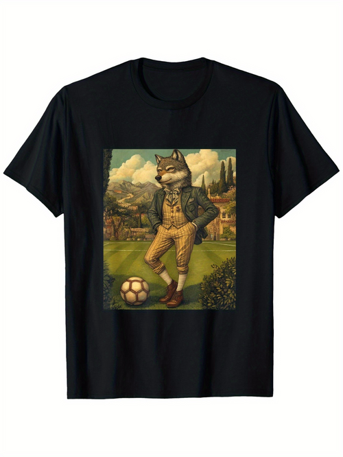 Men's Graphic T-Shirt Victorian Hillside With Sunlight And Soccer Ball Under Dapper Fox