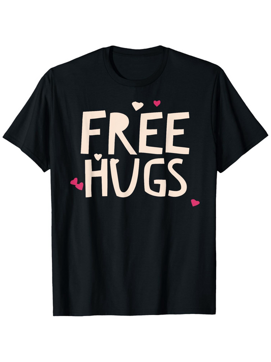 Men's Graphic T-Shirt Free Hugs With Pink Hearts And Playful Lettering Tee