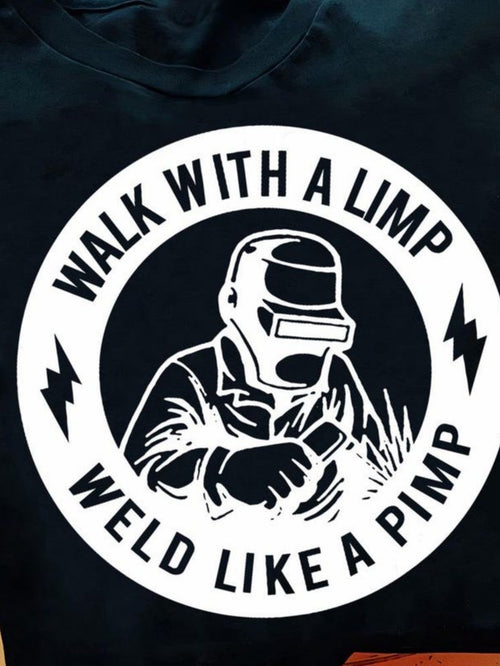 Men's Graphic T-Shirt Walk With A Limp Powerful Sparks With Welding Work Under Helmet Worker
