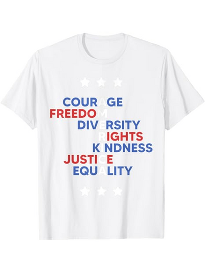Men's Graphic T-Shirt Freedom Diversity Kindness Justice Equality Rights Courage Text