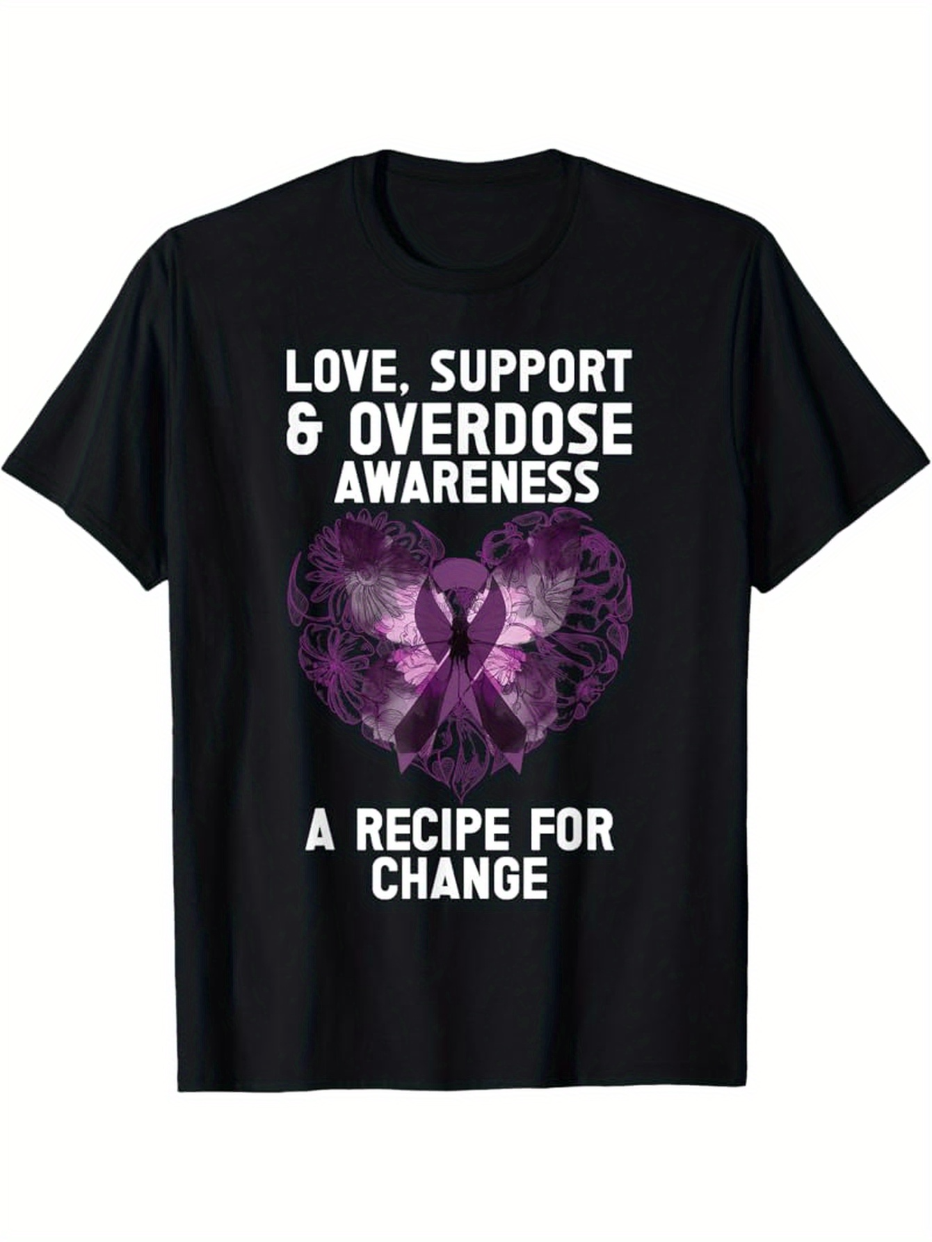 Men's Graphic T-Shirt Love Support And Overdose Awareness Purple Butterfly Ribbon Change