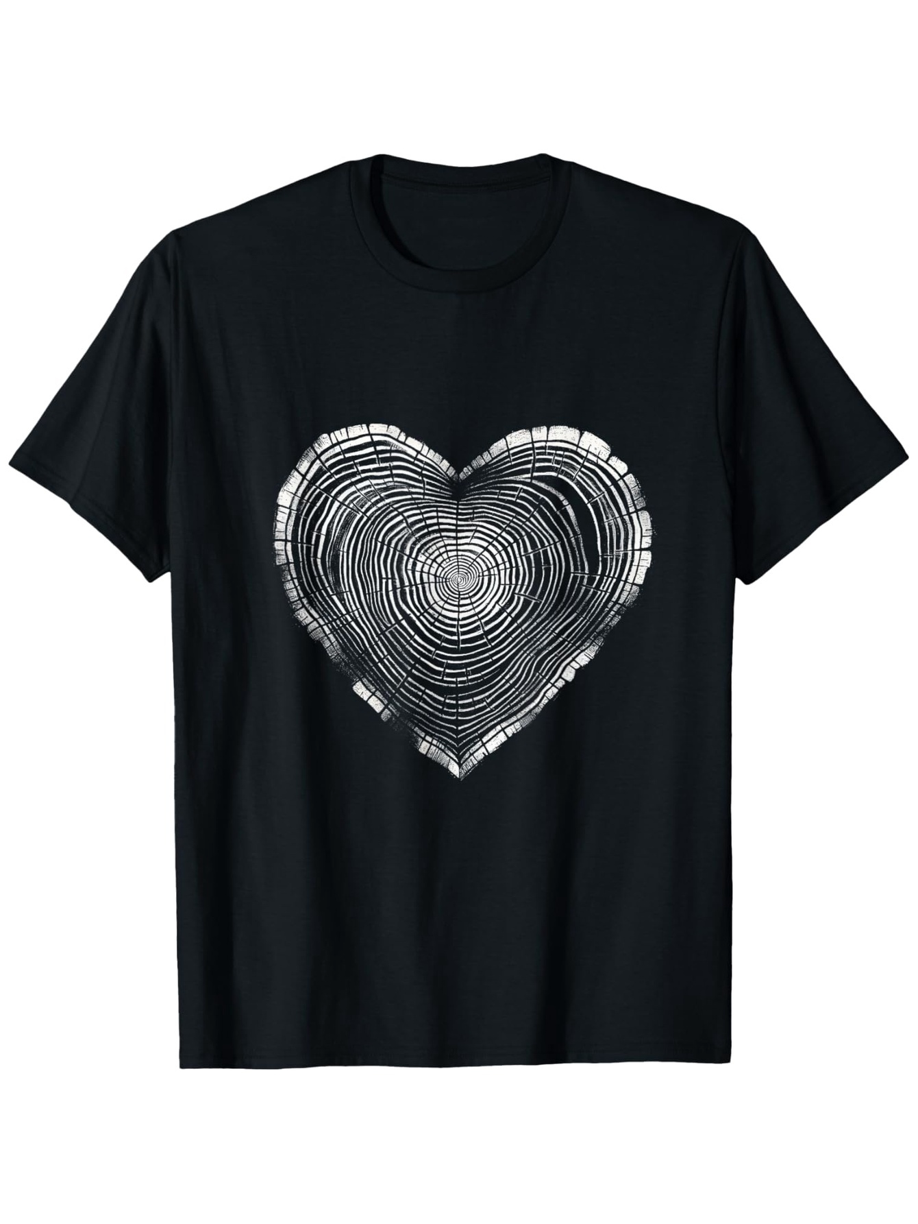 Men's Graphic T-Shirt Concentric Tree Rings In A Heart Shape On Black Shirt