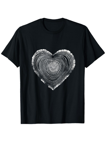 Men's Graphic T-Shirt Concentric Tree Rings In A Heart Shape On Black Shirt