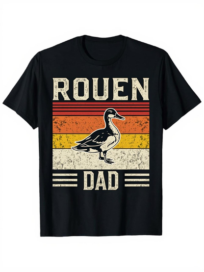 Men's Graphic T-Shirt Vintage Striped Sunset With Rouen Duck Standing Proud Dad