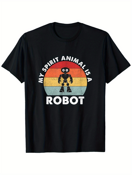 Men's Graphic T-Shirt My Spirit Animal Is A Robot Surrounded By Retro Sunset Gradient Behind Robot