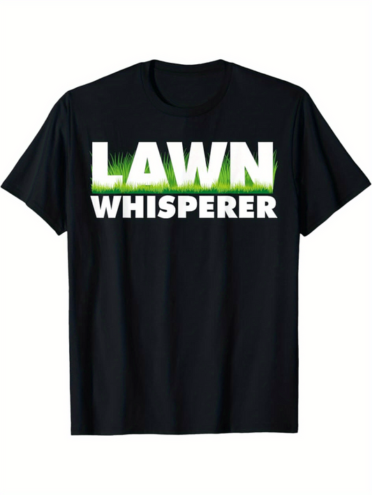 Men's Graphic T-Shirt Lawn Whisperer With Green Grass Detailing On Black T Shirt