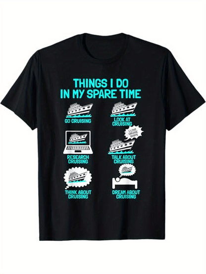 Men's Graphic T-Shirt Funny Graphic Icons With Humorous Blue White Lettering Skateboard