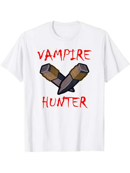Men's Graphic T-Shirt Vampire Hunter Blood Red Letters With Wooden Stakes Drawing