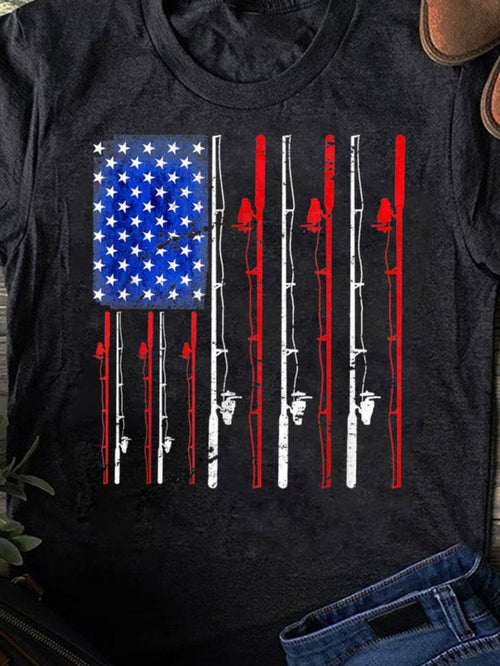Men's Graphic T-Shirt American Flag Design With Firefighter Axes On Black T Shirt