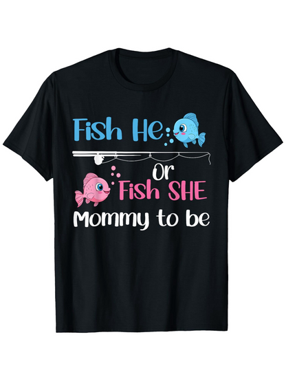 Men's Graphic T-Shirt Fish He Or Fish She Mommy To Be With Blue And Pink Cartoon Fish
