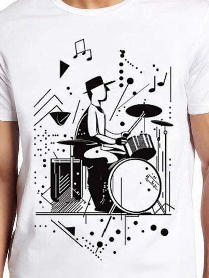 Men's Graphic T-Shirt Abstract Lines And Notes With Geometric Drummer Playing Drumset