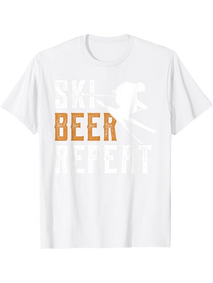Men's Graphic T-Shirt Skiing And Beer Text Design With Bold Figure