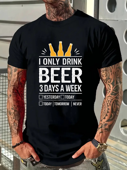Men's Graphic T-Shirt I Only Drink Beer Funny Beer Glass Print Modern Black T Shirt
