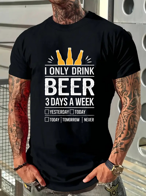 Men's Graphic T-Shirt I Only Drink Beer Funny Beer Glass Print Modern Black T Shirt
