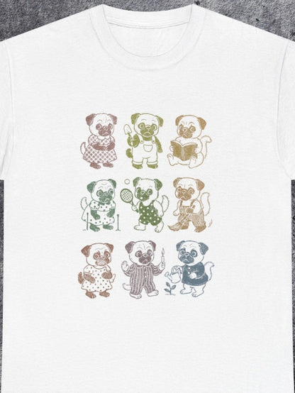 Men's Graphic T-Shirt Adorable Multicolored Outlined Puppies Playing Singing And Reading Together Dog