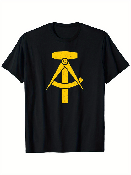 Men's Graphic T-Shirt Geometric Precision Tools With Yellow Hammer And Compass Symbol