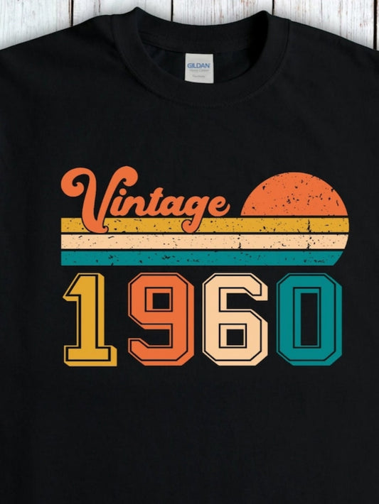 Men's Graphic T-Shirt Vintage Retro Color Stripes With Faded Sun Over Bold Numbers