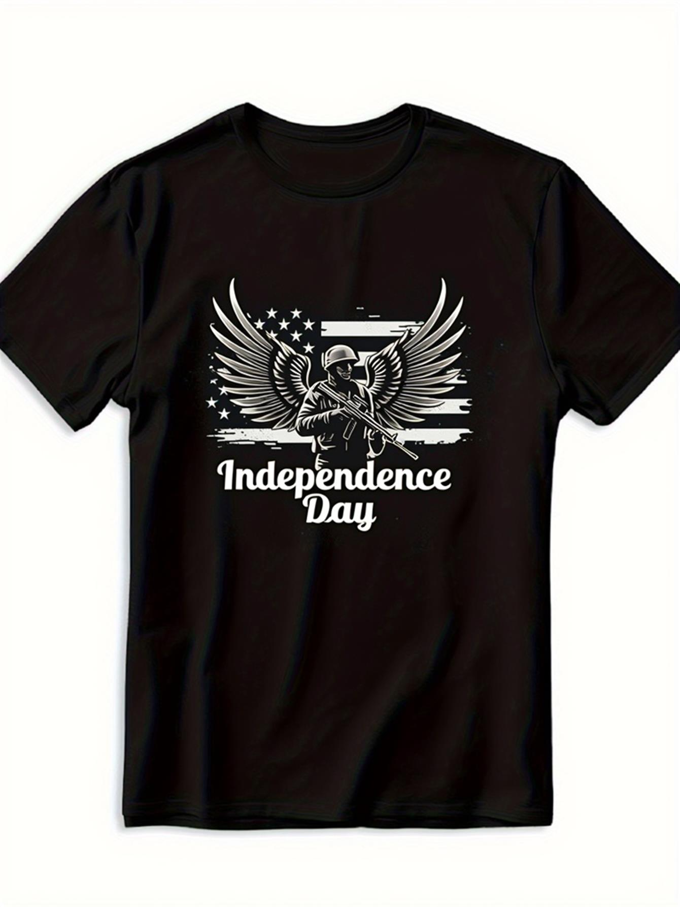 Men's Graphic T-Shirt Independence Day Soaring Eagle With American Flag Graphics