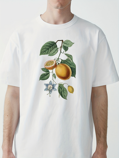 Men's Graphic T-Shirt Handdrawn Botanical Illustration With Leaves And Passionfruit Branch