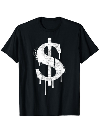 Men's Graphic T-Shirt Graffiti Style Large White Dripping Grunge Symbol Dollar Sign