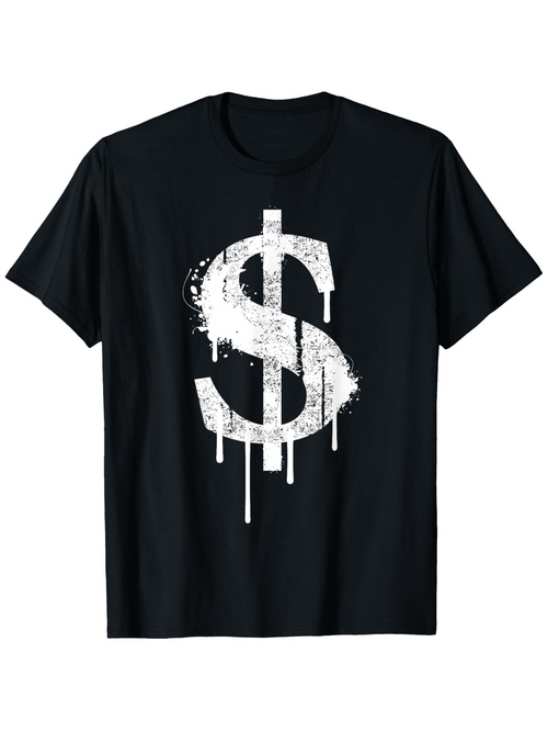 Men's Graphic T-Shirt Graffiti Style Large White Dripping Grunge Symbol Dollar Sign