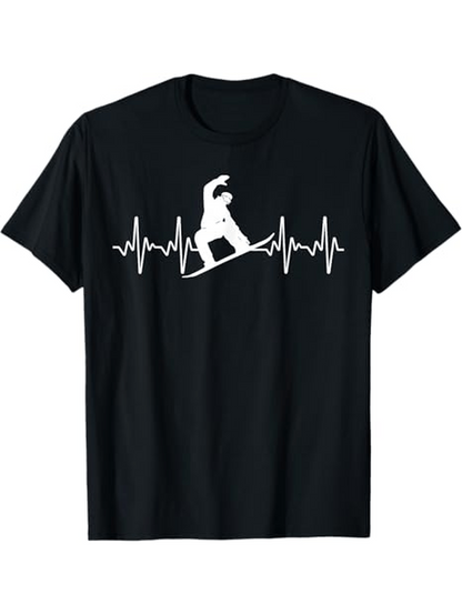 Men's Graphic T-Shirt Heartbeat Line With Snowboarder Riding Among Sharp Peaks