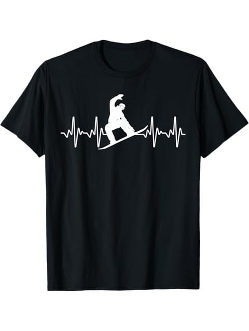 Men's Graphic T-Shirt Heartbeat Line With Snowboarder Riding Among Sharp Peaks