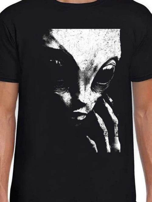 Men's Graphic T-Shirt Monochrome Shadows With Mysterious Face Under Stark Lighting Alien