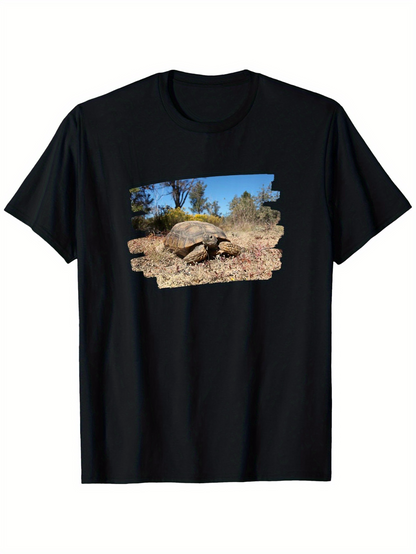 Men's Graphic T-Shirt Desert Landscape With Sunlit Rocks Around Slow Moving Tortoise