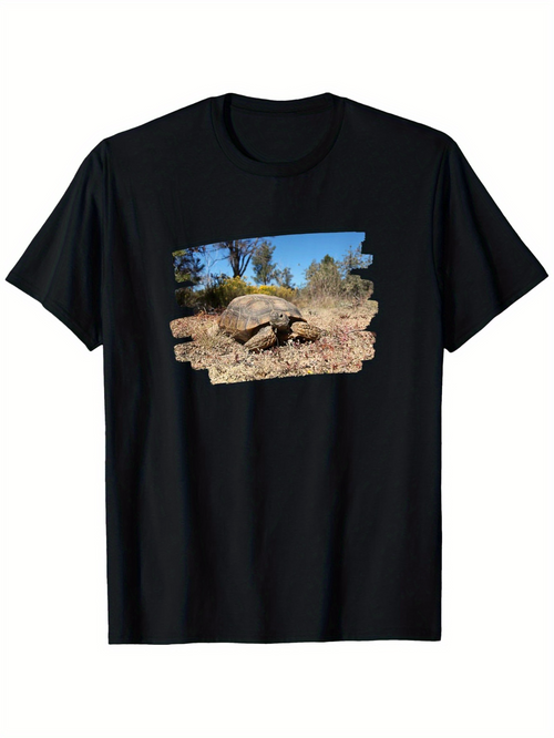 Men's Graphic T-Shirt Desert Landscape With Sunlit Rocks Around Slow Moving Tortoise