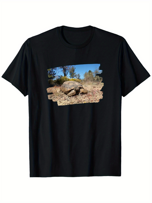 Men's Graphic T-Shirt Desert Landscape With Sunlit Rocks Around Slow Moving Tortoise