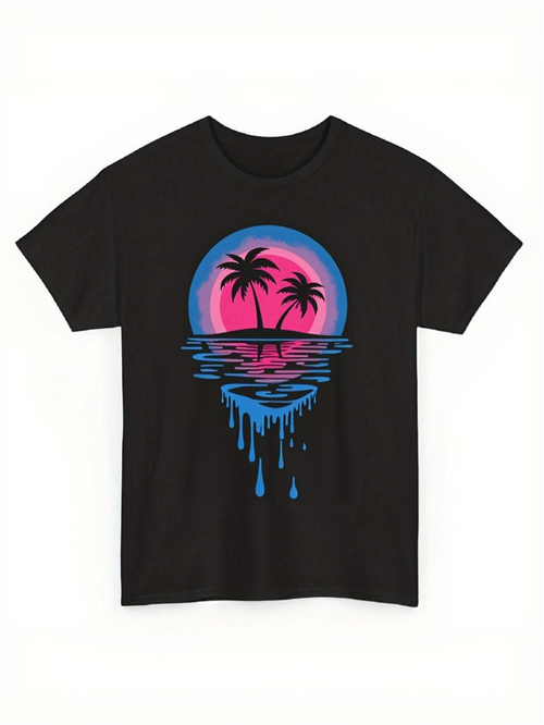 Men's Graphic T-Shirt Sunset Reflections With Melting Neon Glow And Palm Trees