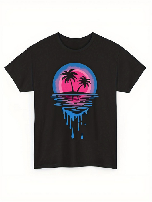 Men's Graphic T-Shirt Sunset Reflections With Melting Neon Glow And Palm Trees