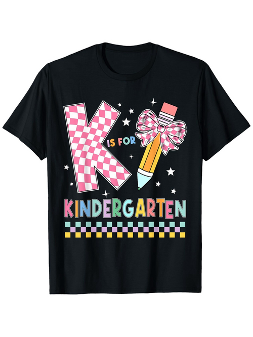 Men's Graphic T-Shirt K Is For Kindergarten With Bow Pencil Colorful Letter Pattern
