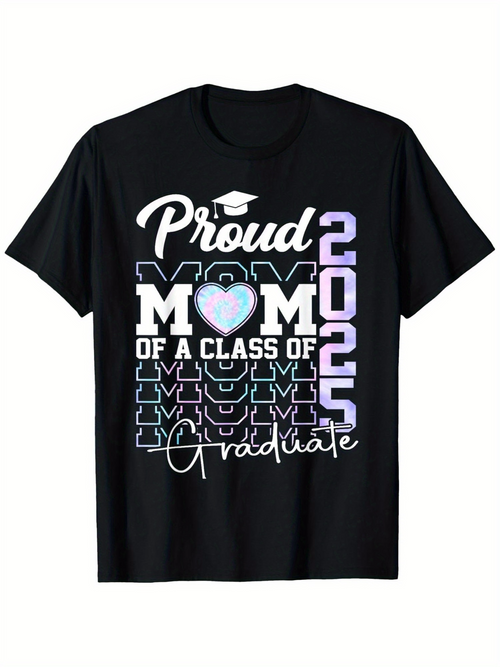 Men's Graphic T-Shirt Proud Mom Colorful Typography With Heart Motif Graduation Shirt