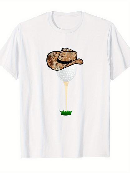 Men's Graphic T-Shirt Rustic Straw Cowboy Hat Resting On A Golf Ball