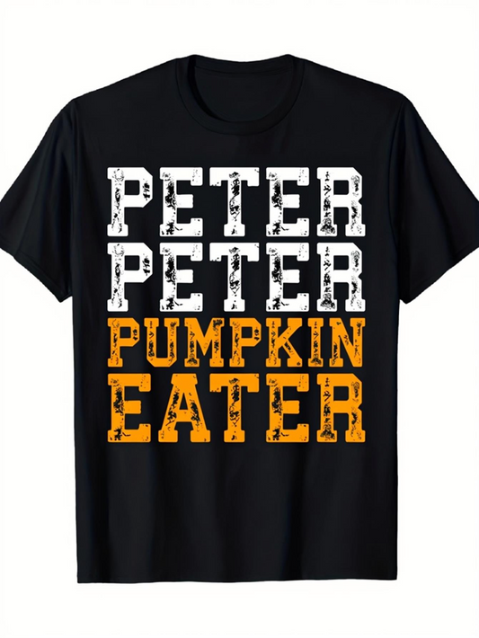 Men's Graphic T-Shirt Peter Peter Pumpkin Eater Festive Typography On Classic Black T Shirt