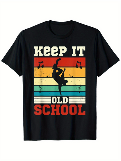 Men's Graphic T-Shirt Keep It Old School Retro Stripes With Dancing Breakdancer Silhouette