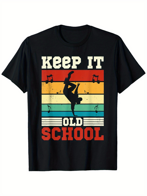 Men's Graphic T-Shirt Keep It Old School Retro Stripes With Dancing Breakdancer Silhouette