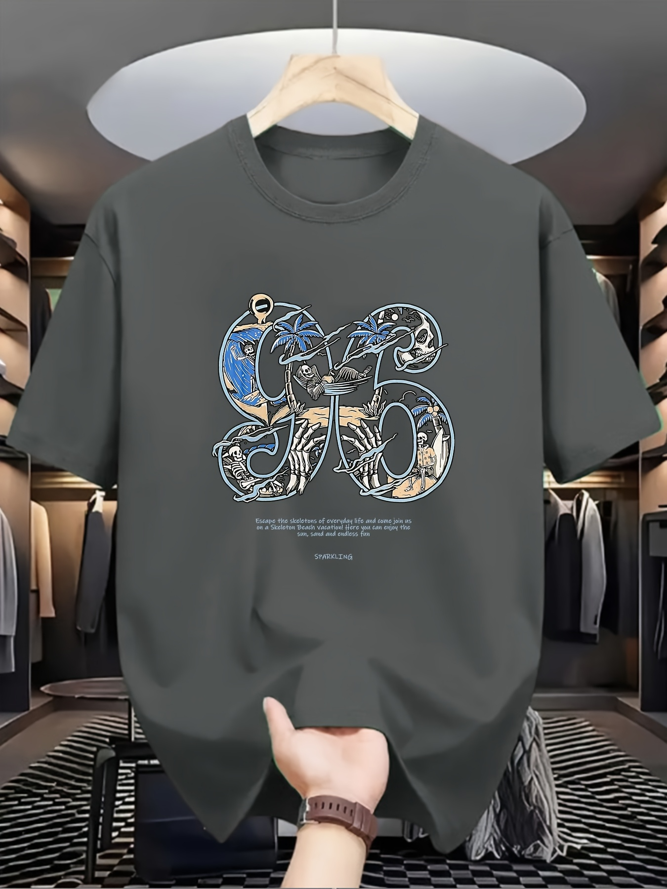 Men's Graphic T-Shirt Vintage Galaxy Landscape With Abstract Number Six Design