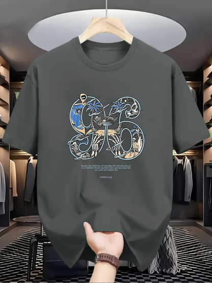 Men's Graphic T-Shirt Vintage Galaxy Landscape With Abstract Number Six Design