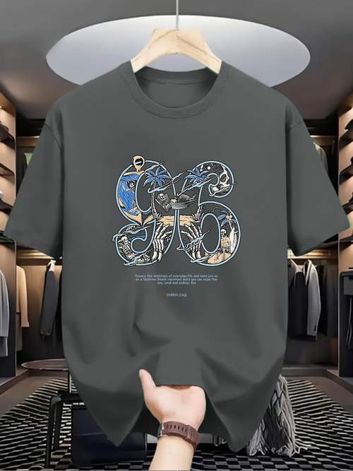 Men's Graphic T-Shirt Vintage Galaxy Landscape With Abstract Number Six Design
