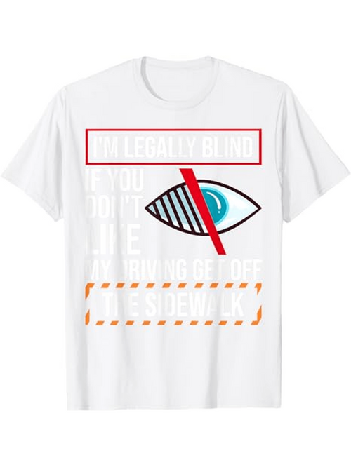 Men's Graphic T-Shirt Legally Blind Warning Text With Large Crossed Eye Illustration
