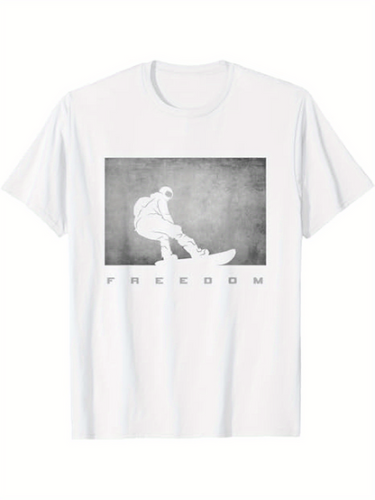 Men's Graphic T-Shirt Freedom Monochrome Background With Astronaut And Surfboard