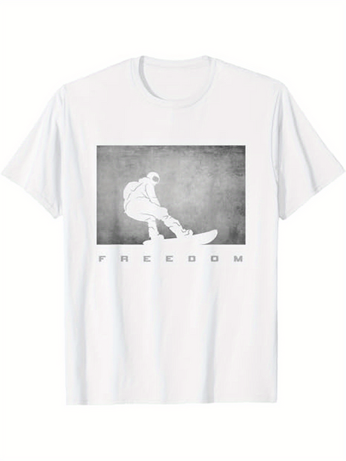 Men's Graphic T-Shirt Freedom Monochrome Background With Astronaut And Surfboard