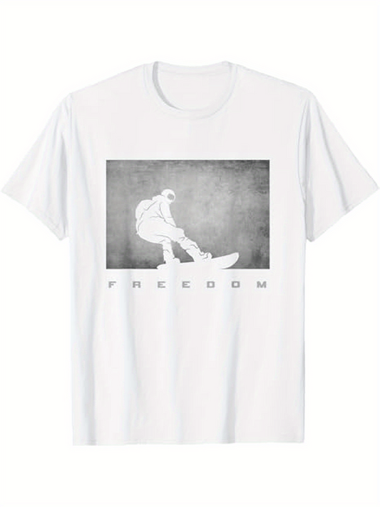 Men's Graphic T-Shirt Freedom Monochrome Background With Astronaut And Surfboard