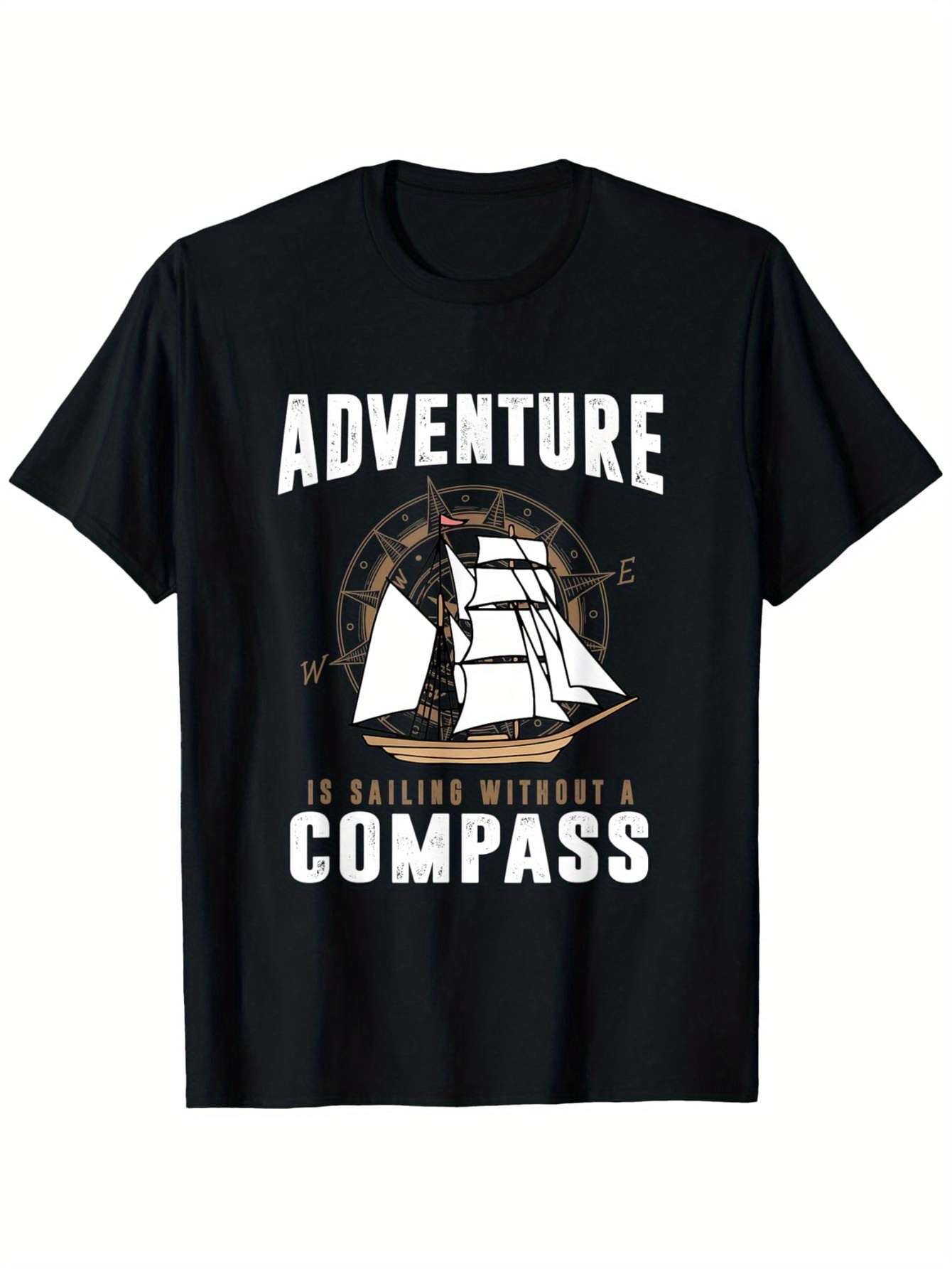 Men's Graphic T-Shirt Adventure Without Directions Classic Ship Over Old Compass
