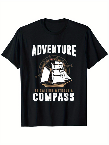 Men's Graphic T-Shirt Adventure Without Directions Classic Ship Over Old Compass