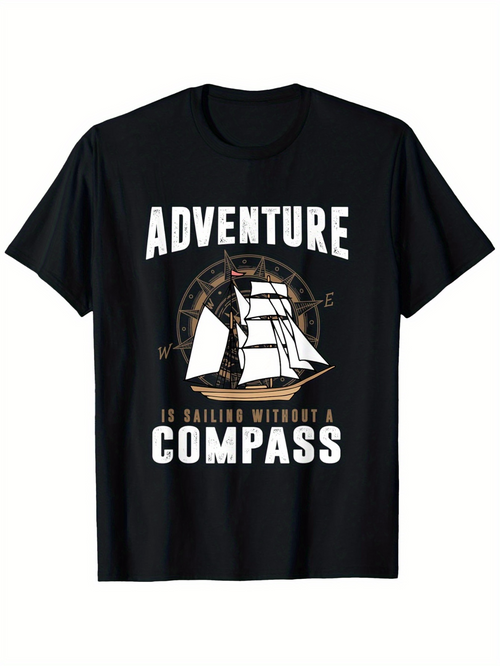 Men's Graphic T-Shirt Adventure Without Directions Classic Ship Over Old Compass