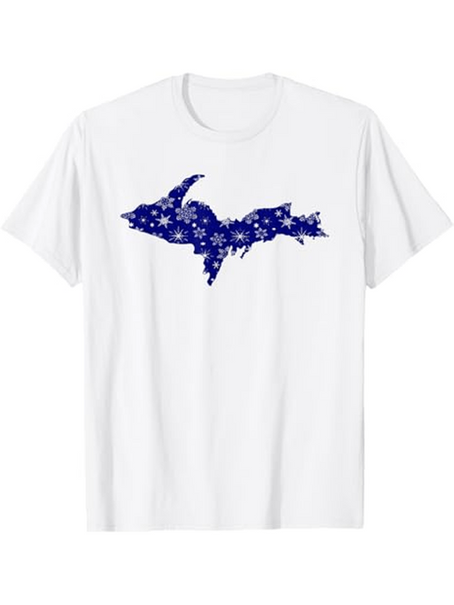 Men's Graphic T-Shirt Snowflake Patterned Silhouette Among Crisp White Background Map